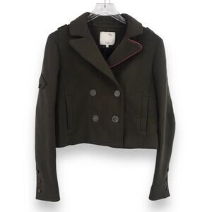 Tibi Green Admiral Cropped Peacoat 2 Collared Double Breasted Pocket Epaulets